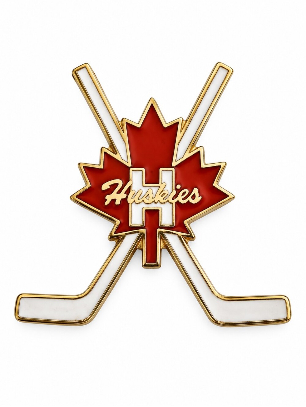3/$30 Vtg NHL Huskies Hockey Hat Lapel Pin with Maple Leaf Design